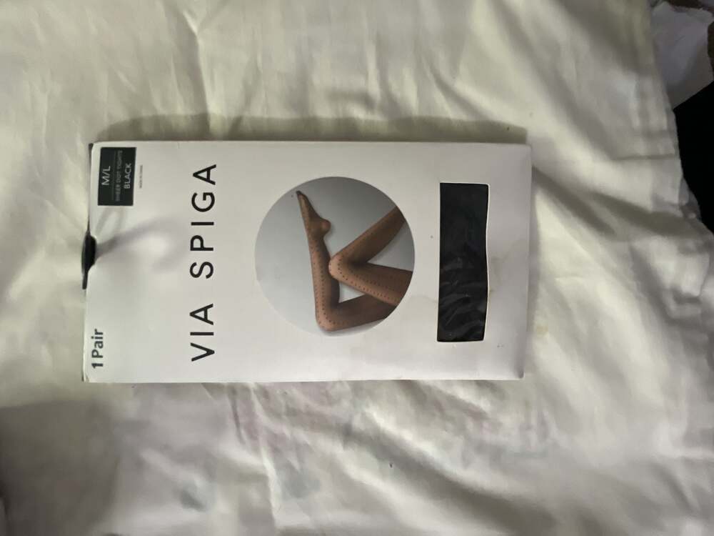 Via Spiga Sheer Dot Tights in Black, Size M/L